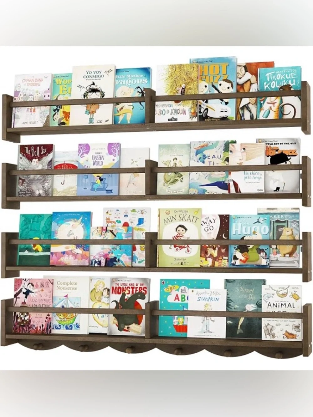 34Inch Nursery Bookshelves,Set of 4,Wall Floating Shelf , DARK BROWN, SEALED